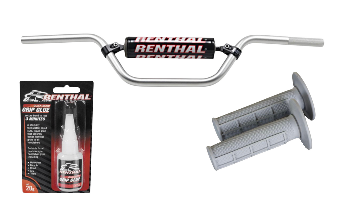 Renthal 7/8 Silver Pit Bike Handlebar Grips Glue Kit CRF50 KLX110 TTR1101