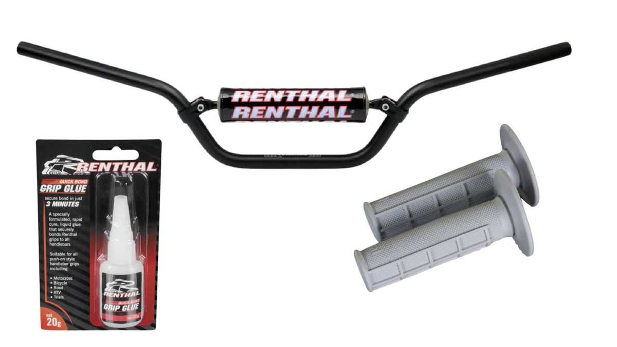 Renthal 611-01 7/8” 110cc Playbike Handlebar Black + Grips & Grip Glue0