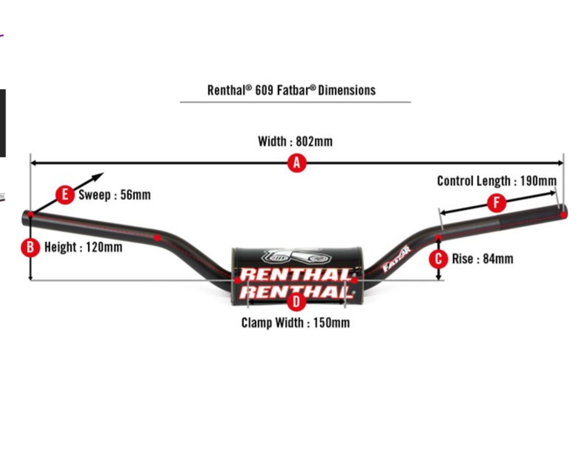 Renthal 609 RC High Bend Fat bar Black Handlebar